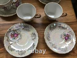 Vintage Pearlised Lustre Fragonard Lovers Japan Porcelain Coffee Tea Set