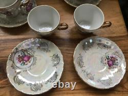 Vintage Pearlised Lustre Fragonard Lovers Japan Porcelain Coffee Tea Set
