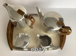 Vintage Picquot Ware 5 Piece set Tea, Coffee, Tray + milk & sugar Made in England