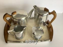 Vintage Picquot Ware 5 Piece set Tea, Coffee, Tray + milk & sugar Made in England