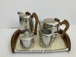 Vintage Picquot Ware 5 Piece set Tea, Coffee, Tray + milk & sugar Made in England