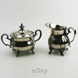 Vintage Pilgrim Silverplate 4 Piece Tea & Coffee Set & Decorative Metal Tray