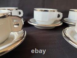 Vintage Pillivuyt France MCM Coffee Cups Saucers white Silver Set of 5