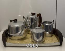 Vintage Piquet ware mid century 4 piece coffee and tea set with tray #14