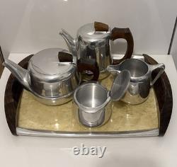 Vintage Piquet ware mid century 4 piece coffee and tea set with tray #14