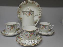Vintage Plant Tuscan 8 Piece Set Cups Saucers Coffee Pot Fruit Bowl Chintz
