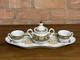 Vintage Porcelain 4 Piece Coffee Set For Two Sugar Bowl Cups & Serving Tray Gold
