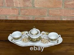 Vintage Porcelain 4 Piece Coffee Set for Two Sugar Bowl Cups & Serving Tray Gold