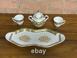 Vintage Porcelain 4 Piece Coffee Set for Two Sugar Bowl Cups & Serving Tray Gold