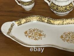 Vintage Porcelain 4 Piece Coffee Set for Two Sugar Bowl Cups & Serving Tray Gold