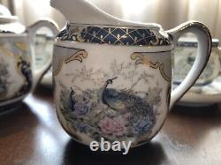 Vintage Porcelain China Made In Japan Eggshell Peacock Coffee Set 15 Piece