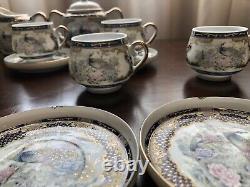 Vintage Porcelain China Made In Japan Eggshell Peacock Coffee Set 15 Piece