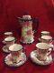 Vintage Porcelain Chocolate Tea Coffee Set Pink Hydrangea Cobalt Trim 13 Pieces