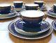 Vintage Porcelain Coffee Set Cobalt Blue & 24ct Gold Trim 27 Pieces? Read