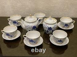 Vintage Porcelain Coffee set Flower for six person Horodnitsa USSR, 1990's