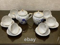 Vintage Porcelain Coffee set Flower for six person Horodnitsa USSR, 1990's