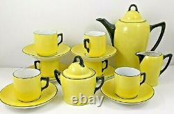 Vintage Porcelain Demitasse Coffee Pot Set Art Deco Yellow Black Germany