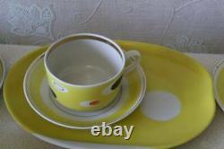 Vintage Porcelain Handmade Coffee Tea Home Kitchen Cups & Plates 8 Set USSR Mark