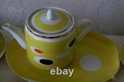 Vintage Porcelain Handmade Coffee Tea Home Kitchen Cups & Plates 8 Set USSR Mark