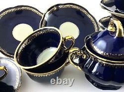 Vintage Porcelain Mocca Coffee Set Service Cobalt Blue Gilt Poland Chodziez 60's