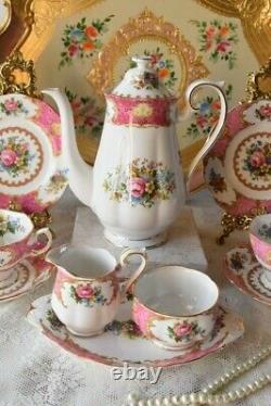 Vintage Porcelain Royal Albert Lady Carlyle Coffee Set Bone China England For 2