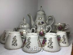 Vintage Porcelain Tea Coffee Set Floral Pattern with Gold Trim Japan
