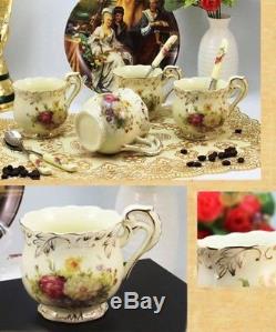 Vintage Porcelain Tea Set Ivory Coffee Set Red Gold Floral Design Cups Pot Gift