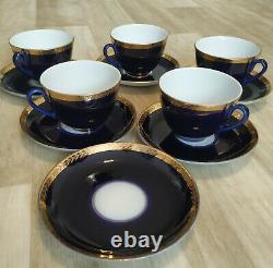 Vintage Porcelaine Tea Coffee Set Ussr Soviet Lfz Lomonosov Cobalt Signed