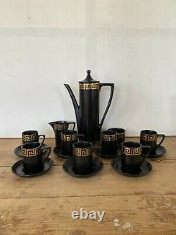 Vintage Portmeirion Black & Gold Greek Key Pattern Coffee Set 17 Piece Set