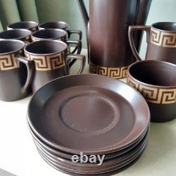 Vintage Portmeirion Greek Key Chocolate Brown Coffee Set By Susan Williams-Ellis