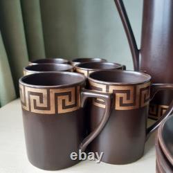 Vintage Portmeirion Greek Key Chocolate Brown Coffee Set By Susan Williams-Ellis