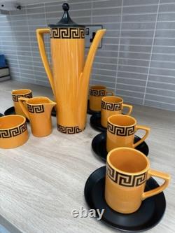 Vintage Portmeirion Greek Key coffee set for 6 orange black Susan Williams-Ellis