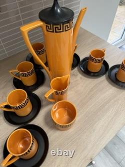 Vintage Portmeirion Greek Key coffee set for 6 orange black Susan Williams-Ellis