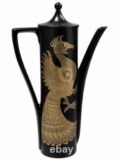 Vintage Portmeirion Phoenix John Cuffley Coffee Set Black Gold 16pc England 1960