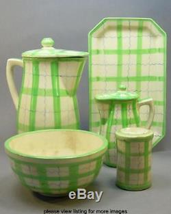 Vintage Pottery Breakfast Set Coffee Pot Bowl Syrup Pitcher Sugar Shaker Japan