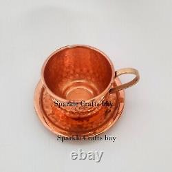 Vintage Pure Copper Tea Cups & Saucers Coffee Cups Health Benefits 4 Piece Set