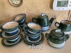 Vintage Quimper Coffee/Tea Set Of 8 cups and saucers, sugar bowl and creamer