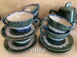 Vintage Quimper Coffee/Tea Set Of 8 cups and saucers, sugar bowl and creamer