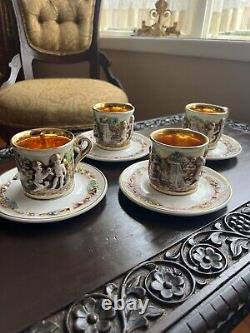 Vintage R. Capodimonte Cherub And Dragon Demitasse Set of 4 Coffee Cup Saucers