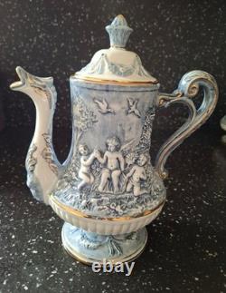 Vintage R. Capodimonte Mas Coffee Set Cherub/dragon Blue &white Gold Trim