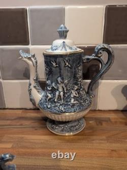 Vintage R. Capodimonte Mas Coffee Set Cherub/dragon Blue &white Gold Trim