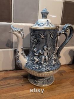 Vintage R. Capodimonte Mas Coffee Set Cherub/dragon Blue &white Gold Trim