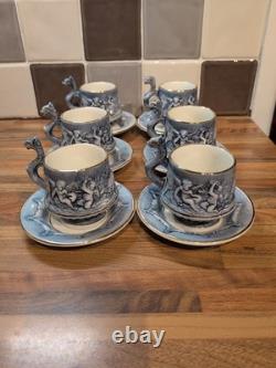 Vintage R. Capodimonte Mas Coffee Set Cherub/dragon Blue &white Gold Trim