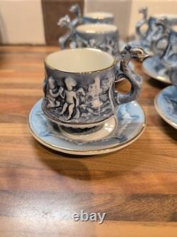Vintage R. Capodimonte Mas Coffee Set Cherub/dragon Blue &white Gold Trim