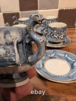 Vintage R. Capodimonte Mas Coffee Set Cherub/dragon Blue &white Gold Trim