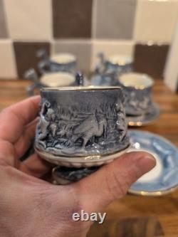 Vintage R. Capodimonte Mas Coffee Set Cherub/dragon Blue &white Gold Trim