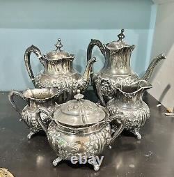 Vintage REED & BARTON 3503 SILVERPLATE TEA & COFFEE SET 5 PIECES Bow Ribbon