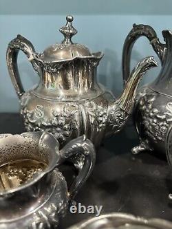 Vintage REED & BARTON 3503 SILVERPLATE TEA & COFFEE SET 5 PIECES Bow Ribbon