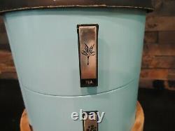 Vintage Rare Blue Kitchen Tin Canister Set-flour Sugar-coffee-tea-1950's-round