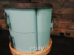 Vintage Rare Blue Kitchen Tin Canister Set-flour Sugar-coffee-tea-1950's-round